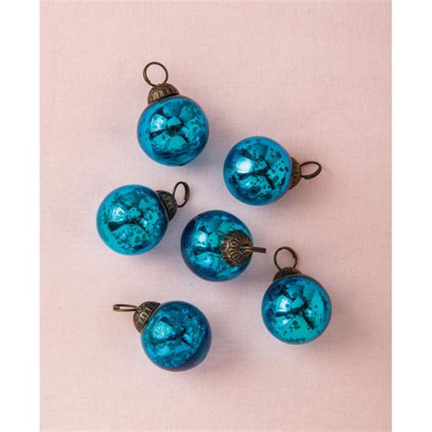 6 Pack | 1.5-Inch Turquoise Blue Ava Mini Mercury Handcrafted Glass Balls Ornaments Christmas ...