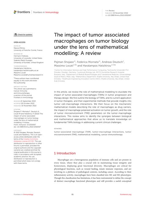 (PDF) The impact of tumor associated macrophages on tumor biology under the lens of mathematical ...