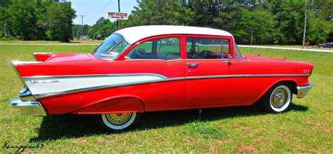 Wallpaper : red, Vintage car, classic car, 1957 Chevrolet, automotive exterior, family car ...