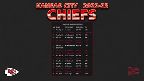 Kansas City Chiefs Printable Schedule