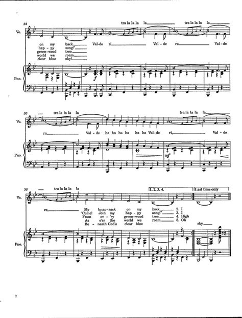 The Happy Wanderer Digital Sheet Music for Piano With Lyrics Key of B ...