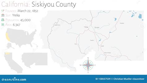 Map of Siskiyou County in California Stock Vector - Illustration of signs, states: 158657539