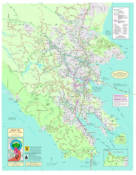 Marin Bicycle Map - Side A - Marin County California • mappery