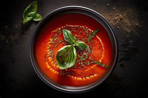 Spicy Tomato Soup with Basil Oil. Generative AI Stock Illustration - Illustration of basil ...