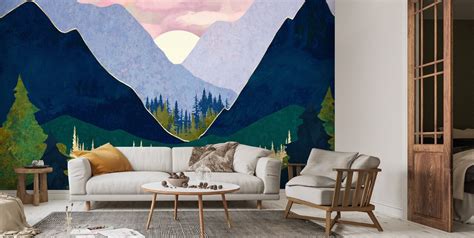 Winter Mountain Lake Wall Mural | Wallsauce UK