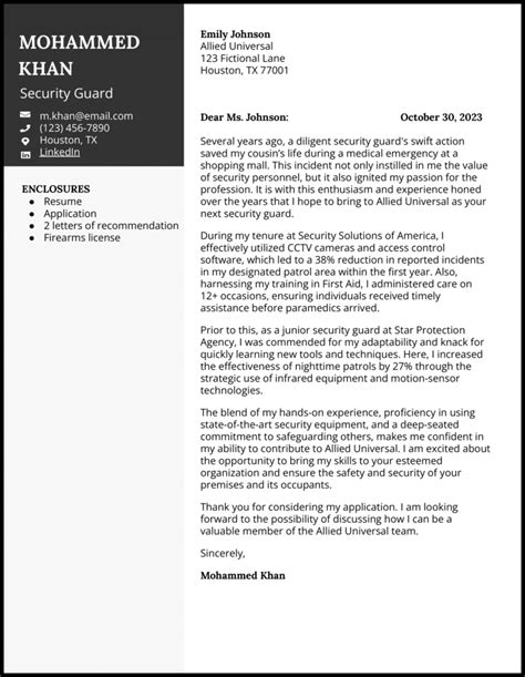 5 Security Guard Cover Letter Examples Working in 2024