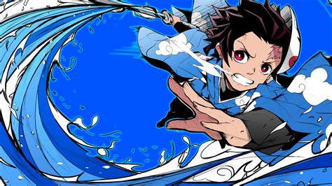 Demon Slayer Tanjiro Kamado With Sword With Blue Background 4K 8K HD Anime Wallpapers | HD ...