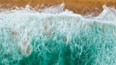 rocks, waves, aerial view, sea, water, 4k HD Wallpaper