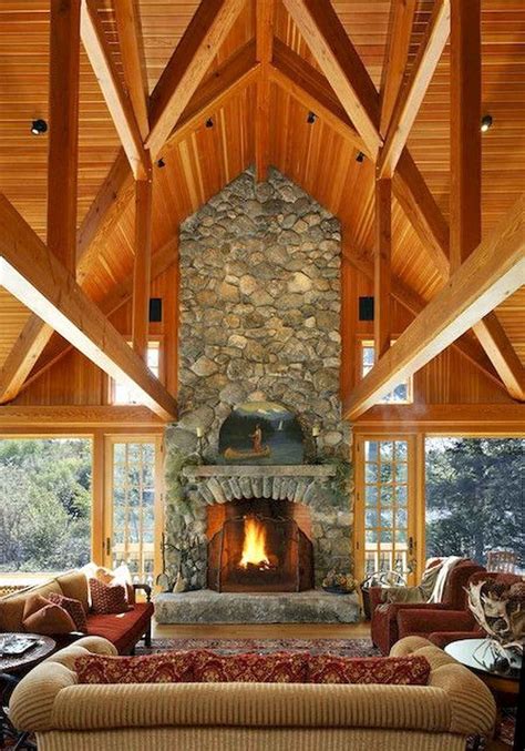 60 Stunning Log Cabin Homes Fireplace Design Ideas | Home fireplace ...