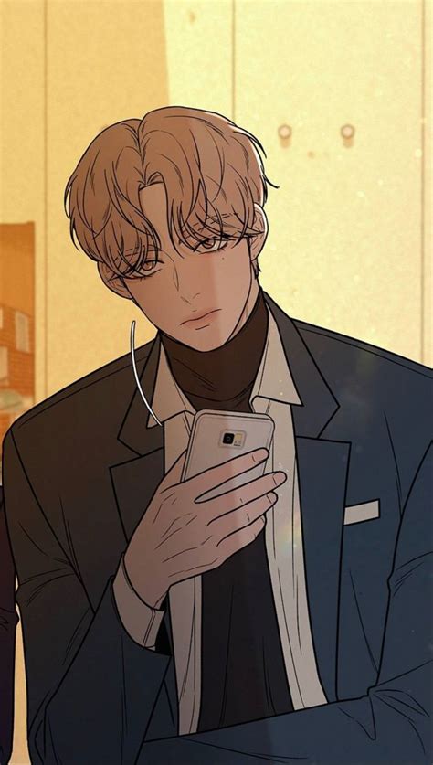 an anime character looking at his cell phone