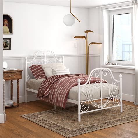 DHP Ivorie Metal Bed, Twin Size Frame, Adjustable Base Height, White - Walmart.com - Walmart.com