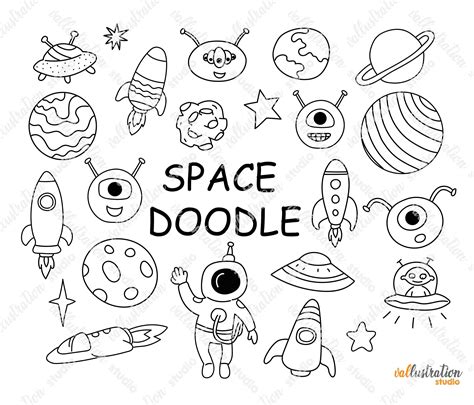 Space Clipart Cute Space Doodles Clip Art Set Vector, PNG JPG Files, Hand Drawn Clipart, Space ...