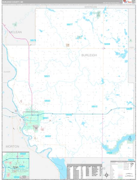 Burleigh County Wall Map Premium Style