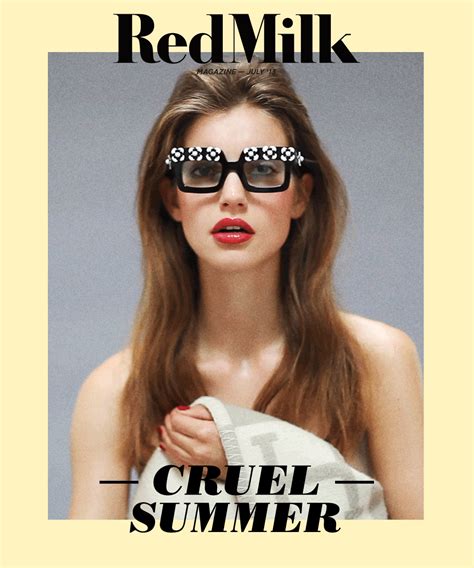 a woman wearing sunglasses with the words cruel summer written on her face in front of her
