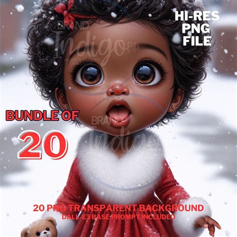 Christmas Black Girl Bundle Digital Download, Merry Christmas Clip Art, DALL E Prompt Little ...