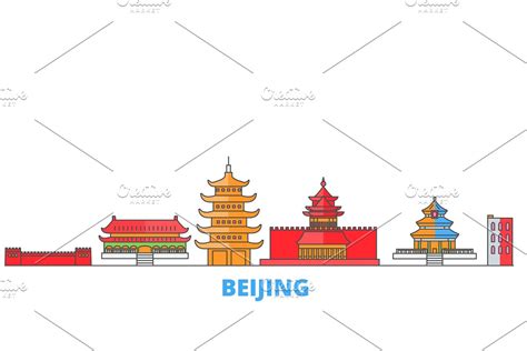 Beijing architecture line skyline illustration. Linear vector cityscape ...