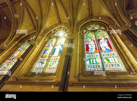 Stained glass inside the private chapel at Tyntesfield House, nr ...