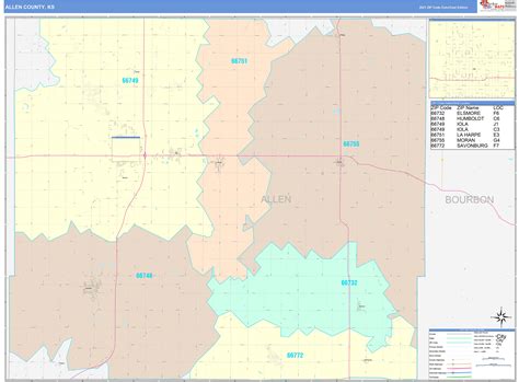 Allen County, KS Wall Map Color Cast Style by MarketMAPS - MapSales