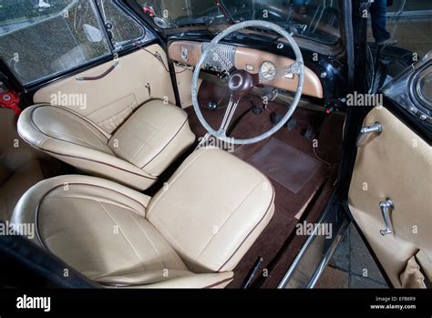 Morris Minor low light British classic car interior Stock Photo - Alamy