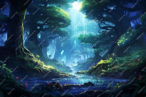 Premium AI Image | An Anime Animals Magical Forest with Mystical Creatures