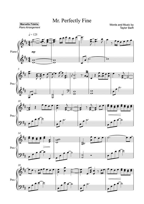 Mr. Perfectly Fine (arr. Marvella Fidelia) by Taylor Swift Sheet Music for Piano Solo at Sheet ...