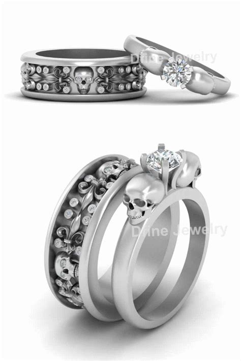 Skull Ring, Fleur De Lis Ring, Skull Couple Rings, Solitaire Onyx Black Skull … | Skull wedding ...