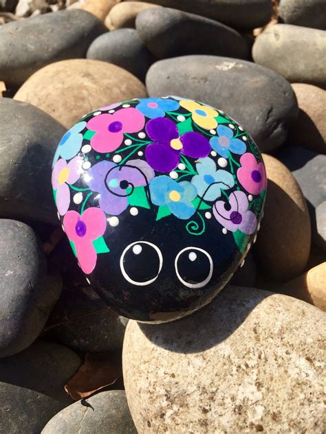 Blooming Ladybug Rock for Garden, Painted Rock, Garden Decor, Home Decoration, Floral ...