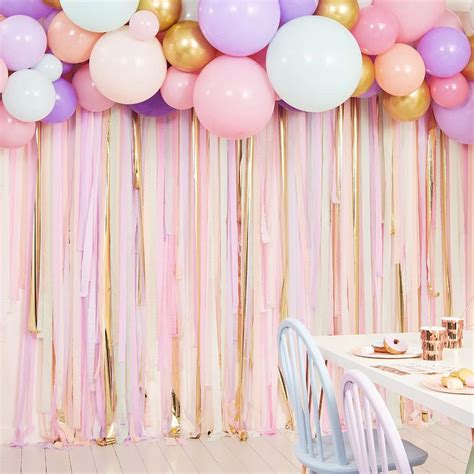 Pastel & Gold Party Streamer & Balloon Backdrop | Party Pieces