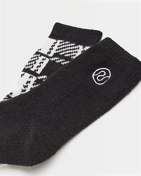 Boys Black Check Cosy Socks 2 pack | River Island