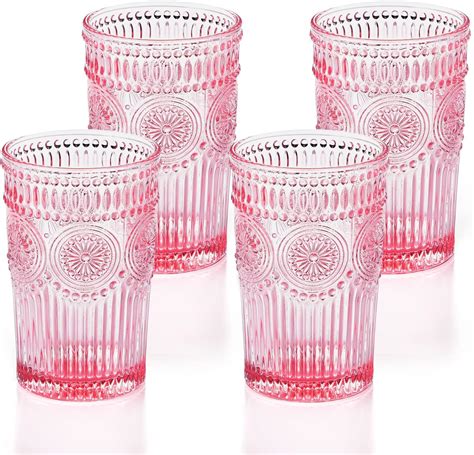 Amazon.com | GLASS SMILE 4 Pack Romantic Water Glasses-12 OZ Pink ...