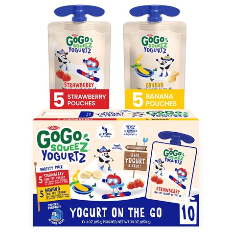 GoGo Squeez Yogurtz Variety Pack, Strawberry & Banana Yogurt, 3 oz, 10 Pouches – Walmart ...