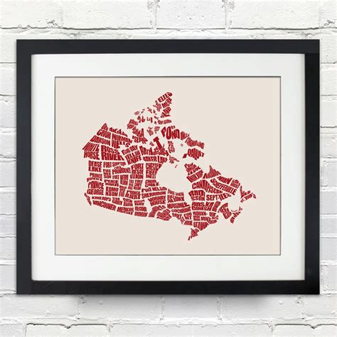 Canada Word Map A Typographic Word Map of Canadian Cities | Etsy