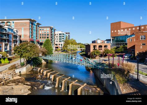 Greenville, South Carolina. Falls Park on the Reedy River from the Main Street bridge ...