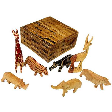 Shop Set of 7 Wood Animal Miniatures with Box , Handmade in Kenya - Free Shipping On Orders Over ...