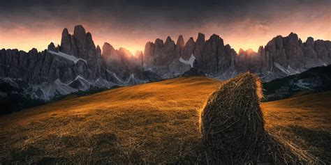 beautiful sunrise in the dolomites ,roots and hay | Stable Diffusion ...