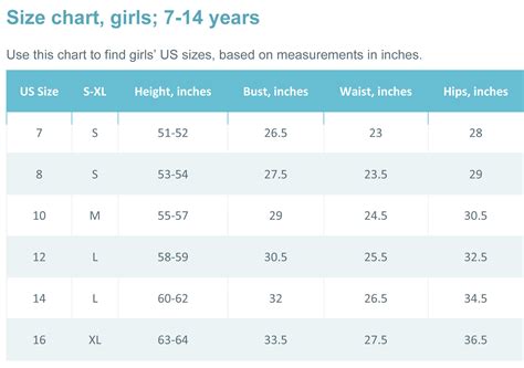 Size Chart Youth Girls General US – Its Yours Apparel