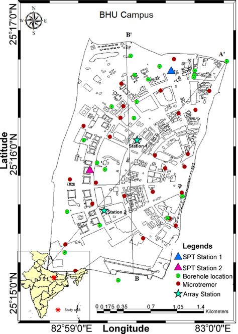 Location map of BHU campus. The map includes single stations (red dot ...