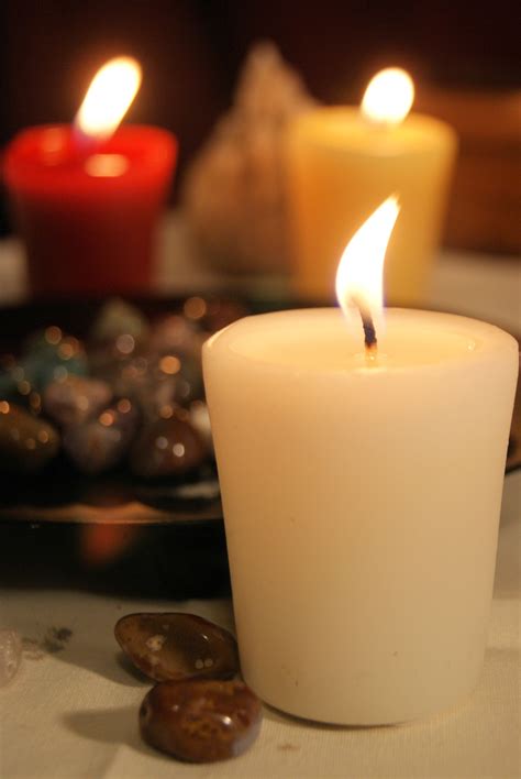 Lit Candles And A Bowl Of Rocks Free Stock Photo - Public Domain Pictures