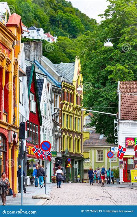 Bergen, Norway City Center View with Bryggen Editorial Stock Image - Image of color, street ...