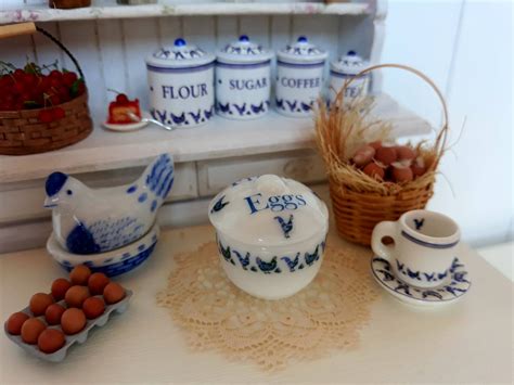 Blue Hens Farm Fresh Eggs Porcelain Dollhouse Miniature Bowl - Etsy