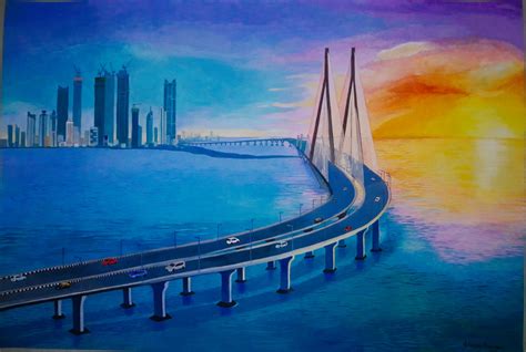 Mumbai Sea Link- Seascape Painting By Shreyas Makwana, Paintings Fine ...