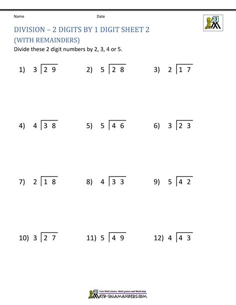 Division Worksheets 3rd Grade