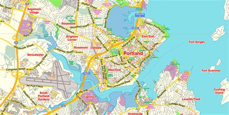 Portland Maine US Map Vector Exact City Plan Low Detailed Street Map editable Adobe Illustrator ...