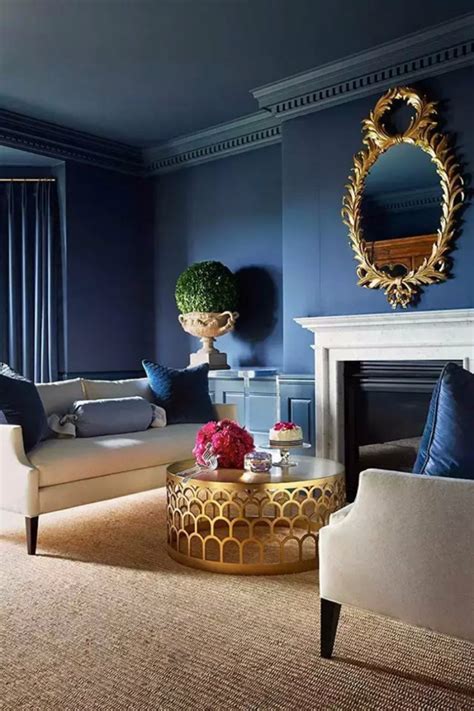 Modern Living Room With Navy Blue Walls