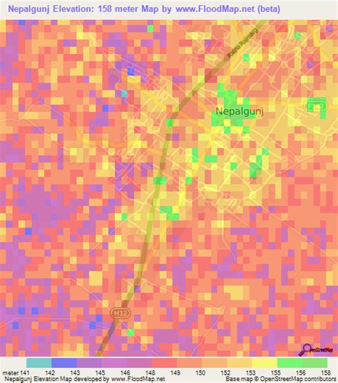 Elevation of Nepalgunj,Nepal Elevation Map, Topography, Contour