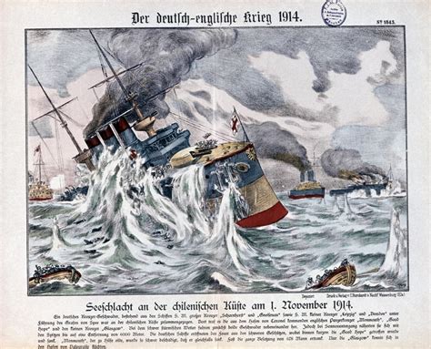 Battle Of Coronel 1914 Na British Ship Sinking During The Battle Of Coronel Off The Coast Of ...