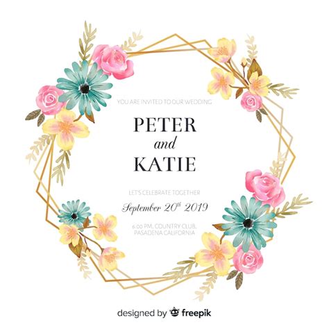 Free Vector | Wedding invitation with golden floral frame