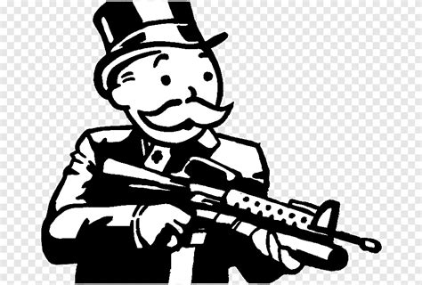 Man holding rifle illustration, Monopoly Junior Rich Uncle Pennybags Painting Money bag ...