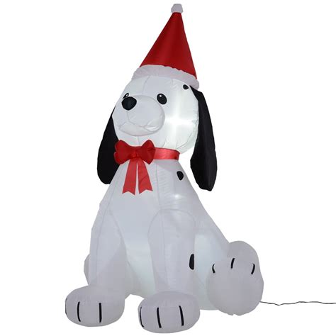 HOMCOM Inflatable Christmas Outdoor Lighted Yard Decoration, Puppy Dog Wearing Santa Hat, 6 ...