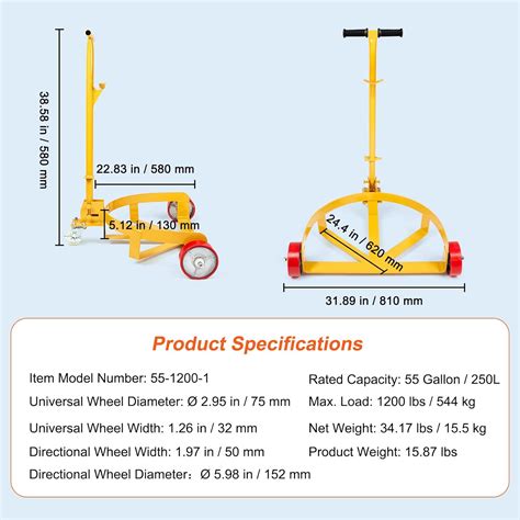 VEVOR 55 Gallon Drum Dolly, Low Profile Barrel Dolly Cart Oil Drum Caddy Round Dolly, 1200 lbs ...